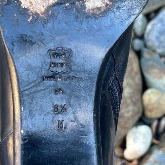 Via Spiga Boots Black Leather Ankle Booties Block Heels Size 6.5 M - Picture 8 of 13